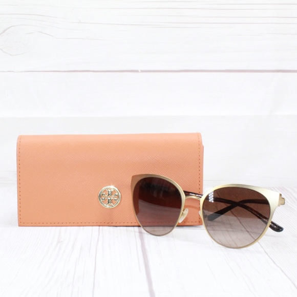 Tory Burch Accessories - Tory Burch Matte Gold Brown Lens Cat Eye Frame Gradient Sunglasses with Case
